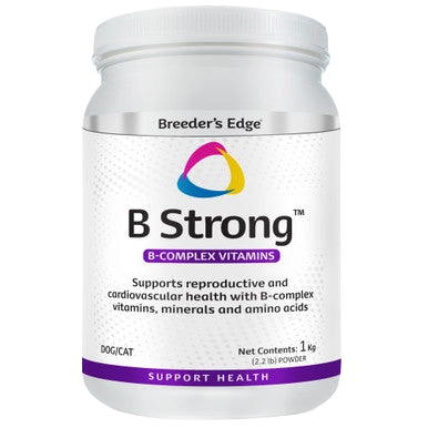 Breeder's Edge® B Strong™,"White supplement jar with screw-top lid"