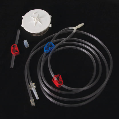 EZ Way Filter with Tubing,"Round white filter with clear tubing and red clamps"