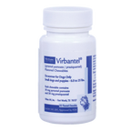 Virbantel® Flavored Chewables,"White plastic bottle with blue label, front view"