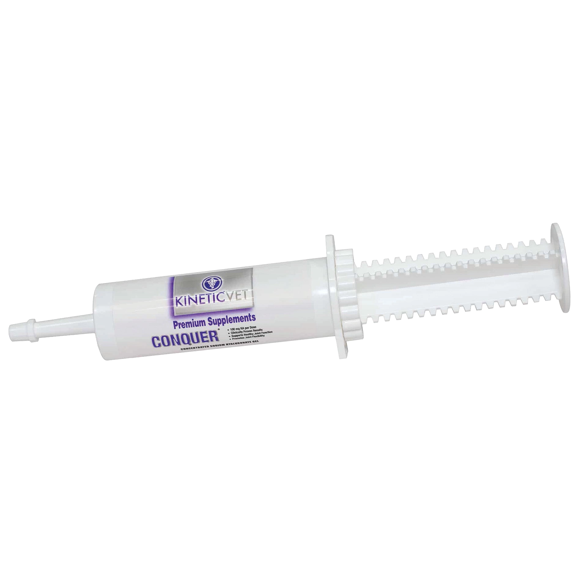 Conquer®,"White oral gel syringe with ridged plunger"