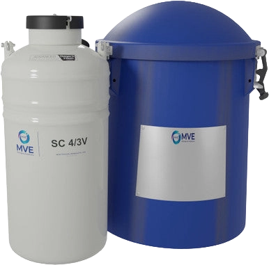Tank SC 4/3V Tank with Protective Shipping Cover,"Tank with white inner vessel and blue protective shipping cover"