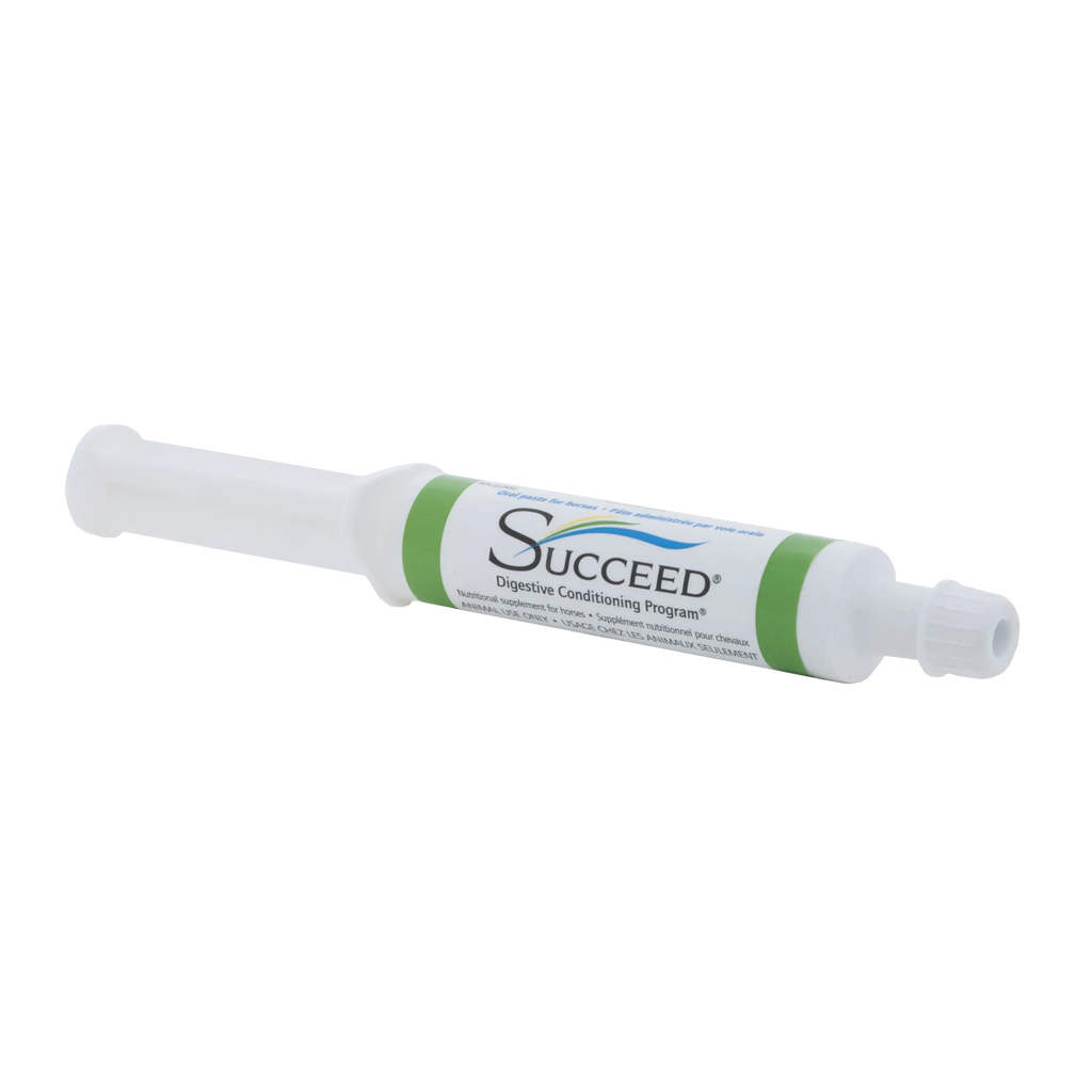 SUCCEED® DCP,"White oral paste syringe with green bands and cap"