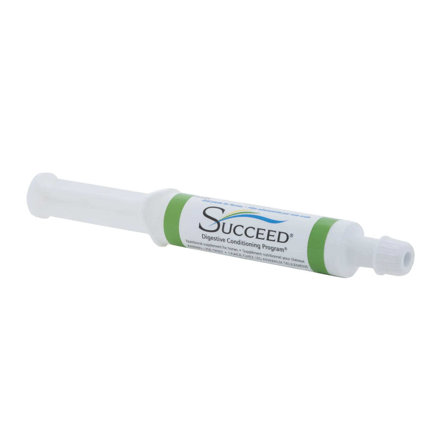 SUCCEED® DCP,"White oral paste syringe with green bands and cap"