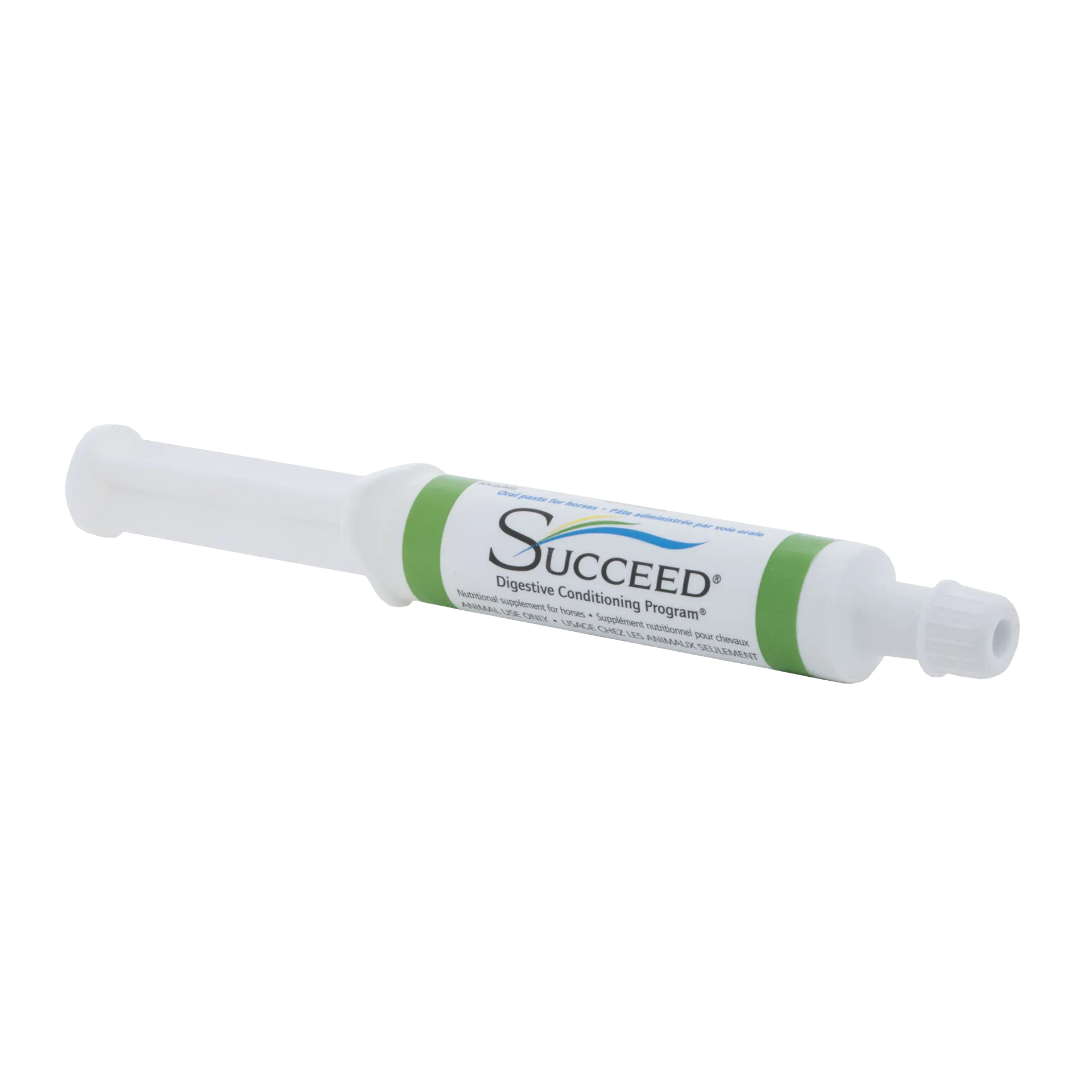 SUCCEED® DCP,"White oral paste syringe with green bands and cap"