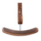 Aaronco Rake Superior Undercoat'r,"Curved wooden pet rake with metal pins and wood handle"