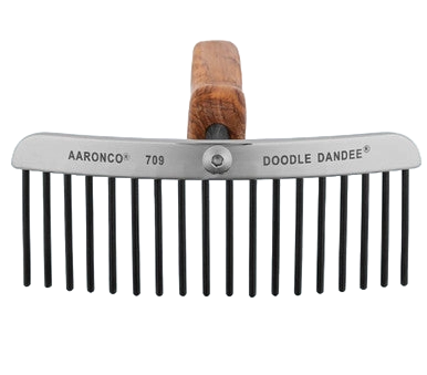 Aaronco Rake Superior Doodle Dandee,"Metal grooming comb with wooden handle and long teeth"