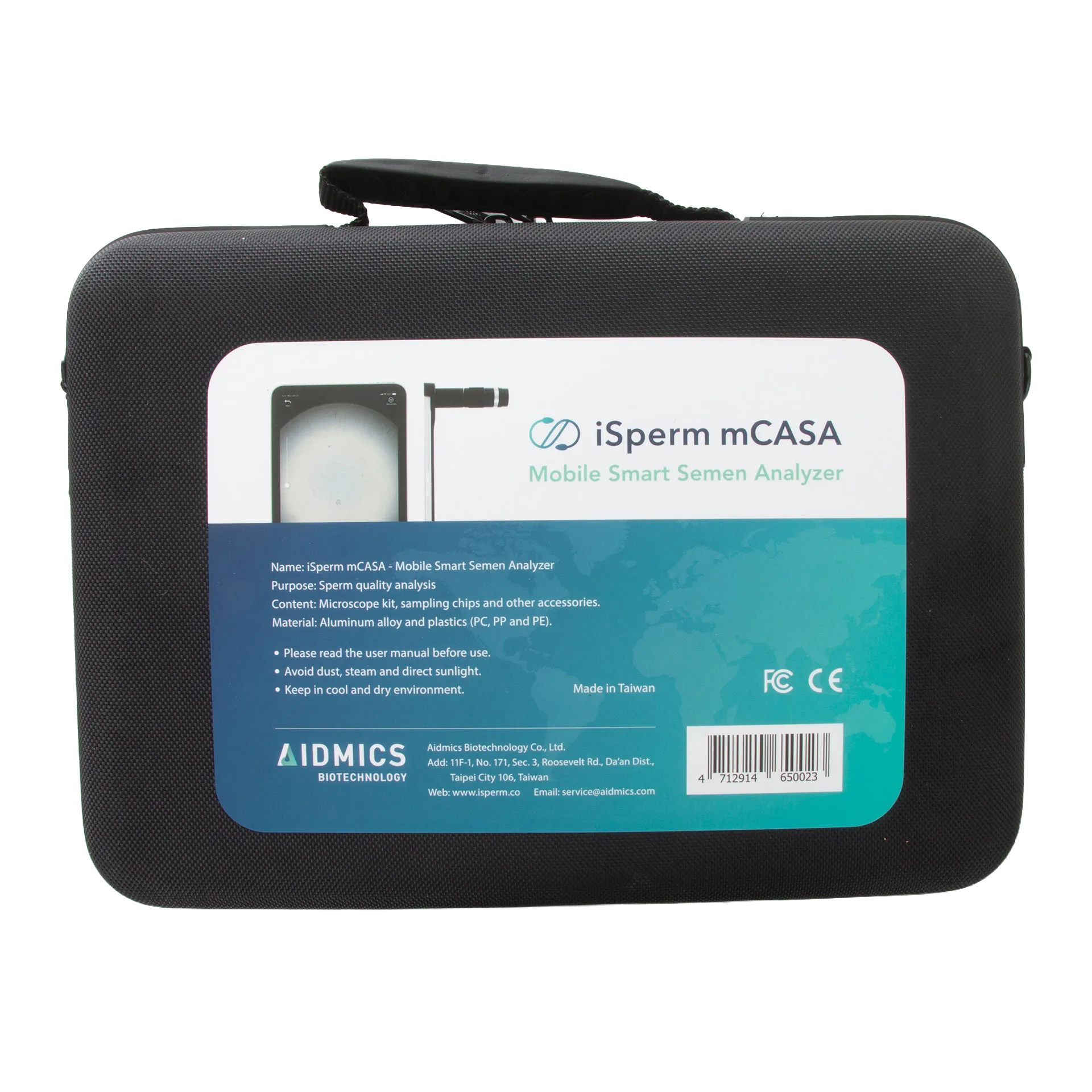 iSperm Semen Analyzer,"Black zippered carrying case with top handle and front label"