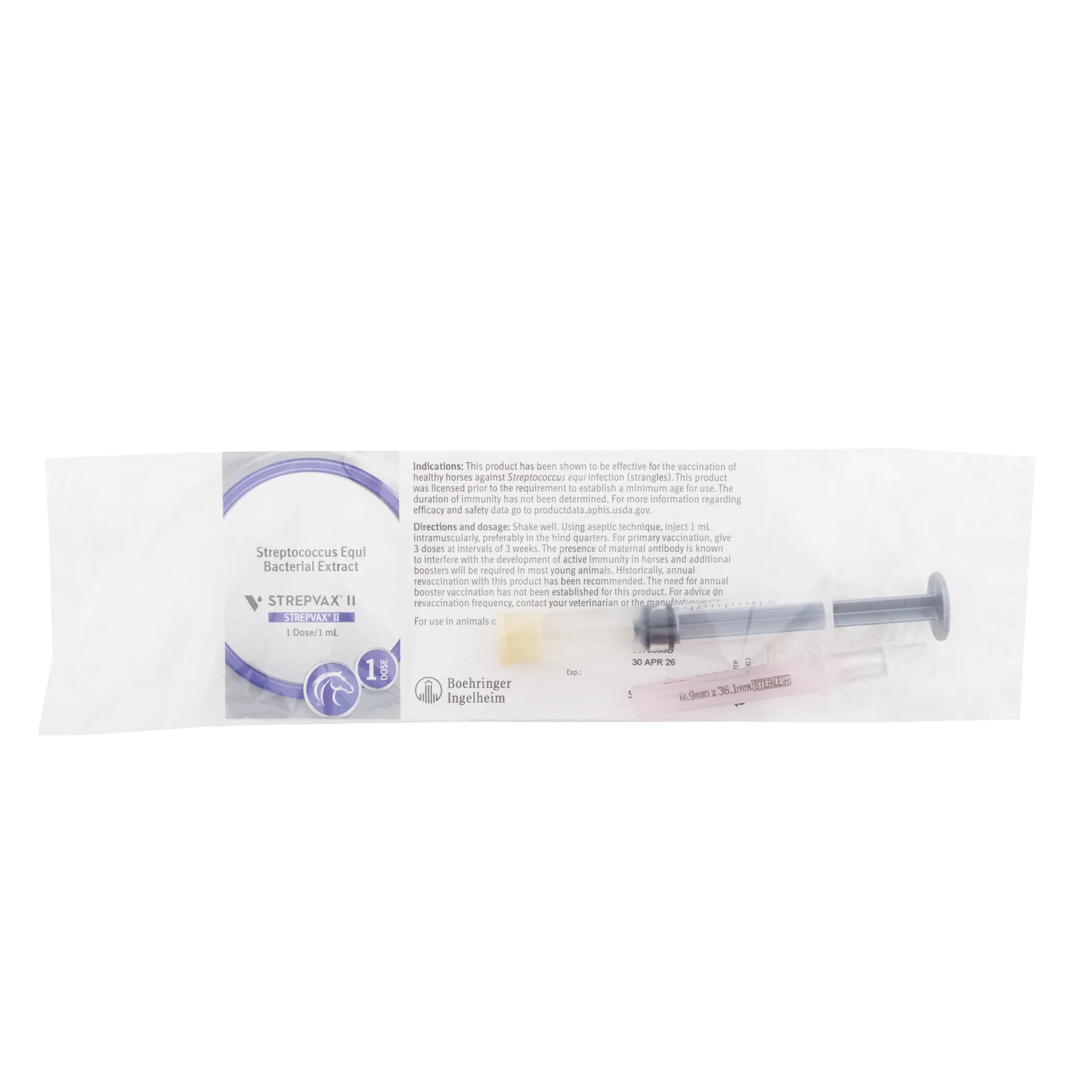 STREPVAX II, Single Dose,"Syringe and pink needle in clear single-dose package"