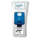 AccuMax Filling Station,"Wall-mounted white dispenser with blue front cover and bottle insert"