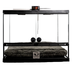 Puppywarmer® Puppy Incubator,"Glass-front incubator with digital display and gray bed"