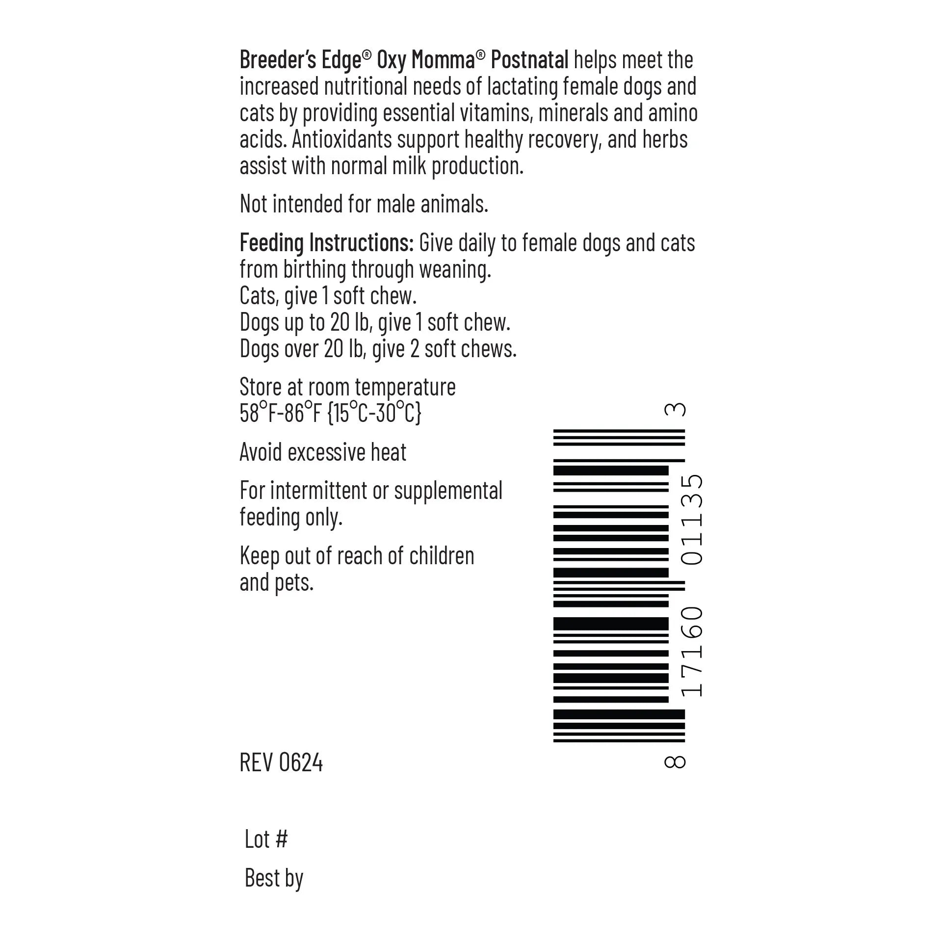 Breeder's Edge® Oxy Momma®,"Back label view of product packaging with barcode"
