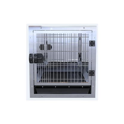 Stainless Steel Cage Module by Waggz,"Front view of barred cage with black tray"