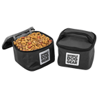 Replacement Insulated Dog Food Carriers,"Two black insulated carriers, one open with kibble inside"