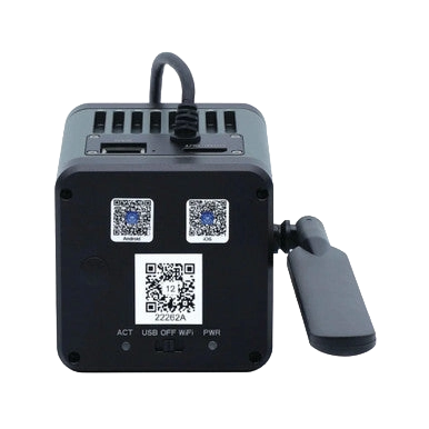 MegaVID WiFi 12MP Camera,"Rear view of camera with cable and side antenna"
