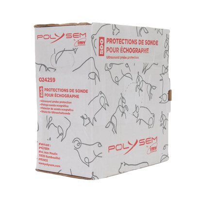 Ultrasound Probe Protector,"White product box with red printing shown at an angle"