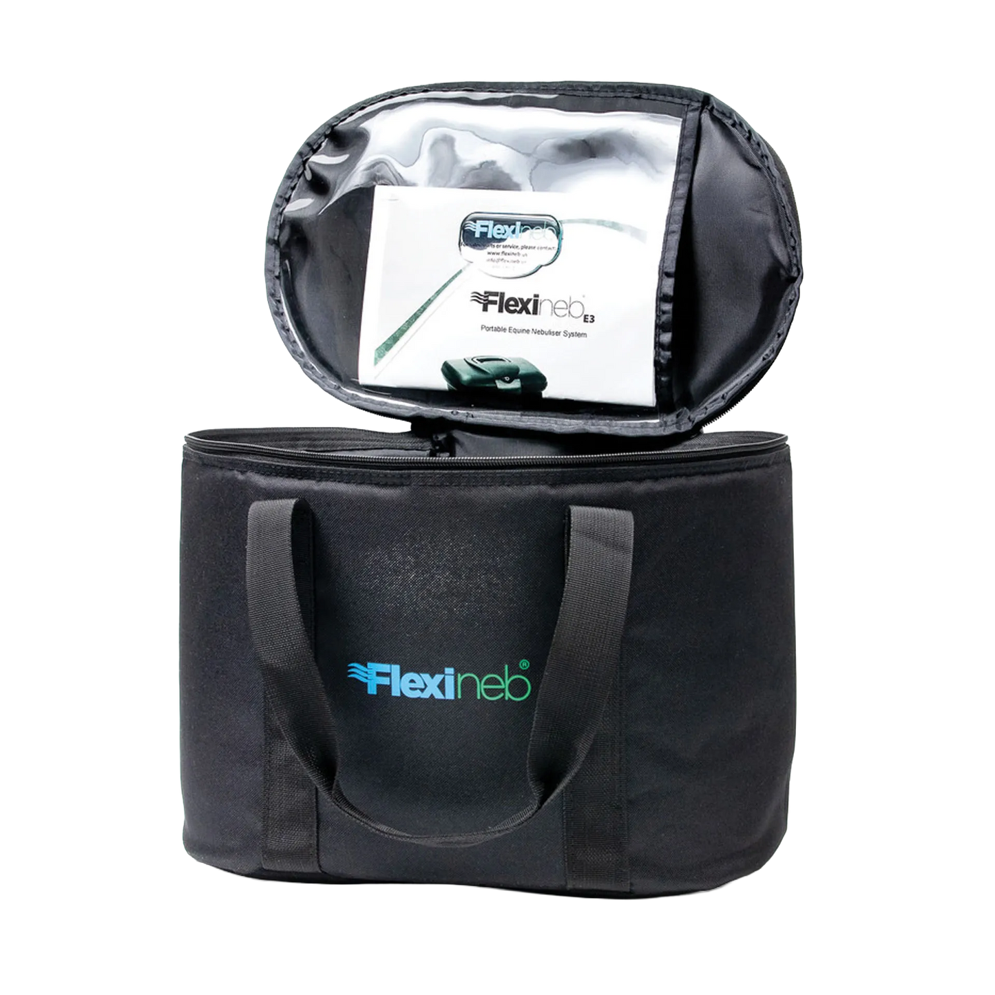 Flexineb® System Storage Case,"Open black storage case with handles and interior insert"