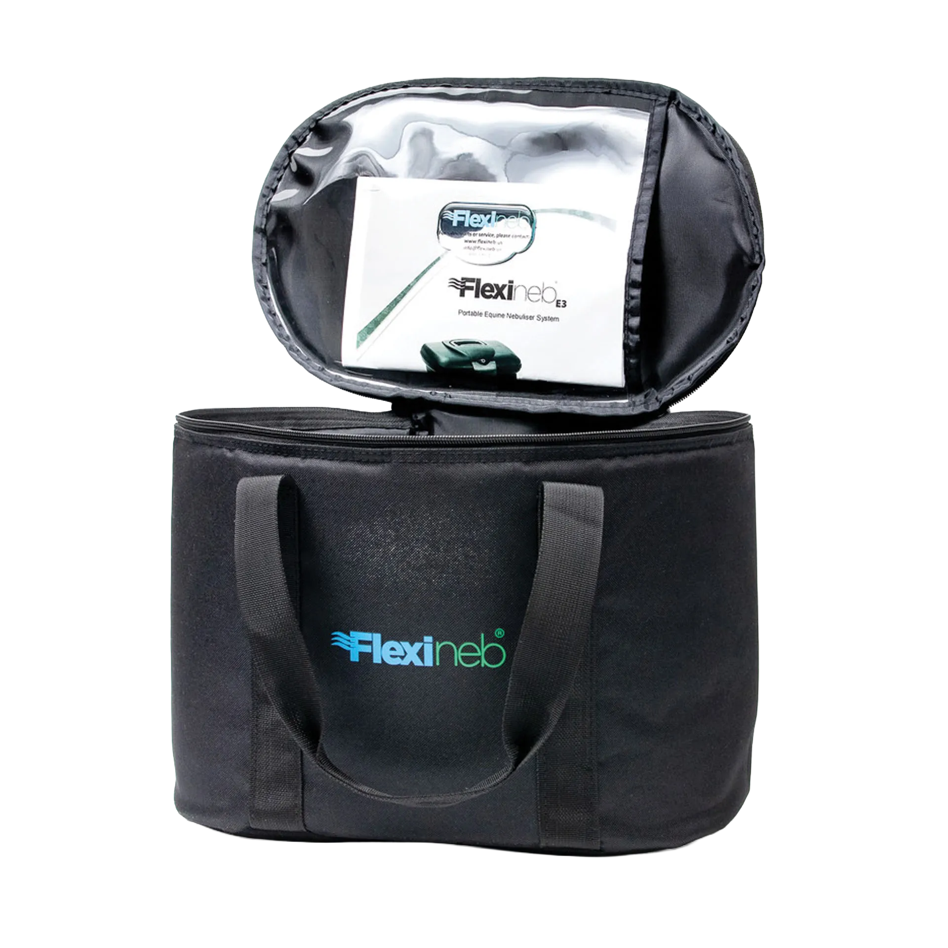 Flexineb® System Storage Case,"Open black storage case with handles and interior insert"