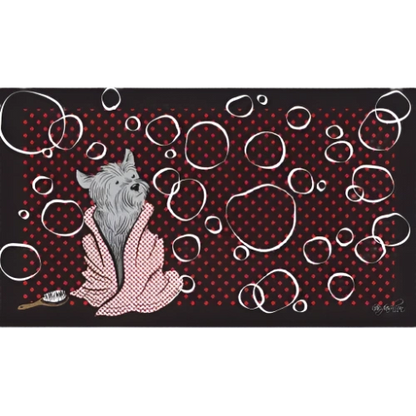 Sink Bathing Mat,"Dog in bathrobe with bubble pattern bath mat"