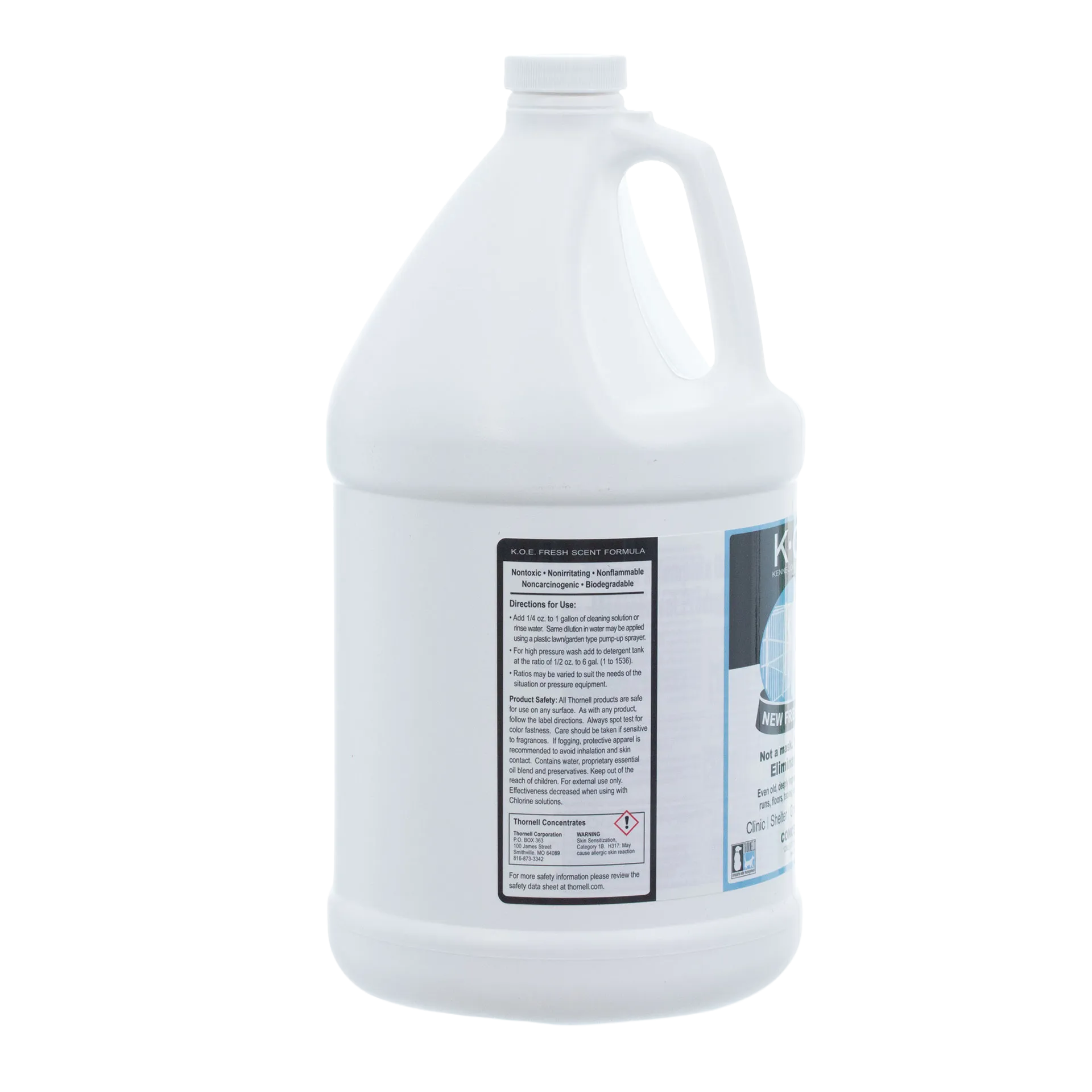 KOE® Kennel Odor Eliminator,"White gallon jug with handle and front label"