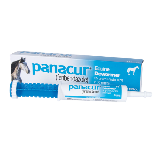 Panacur® Equine Paste Horse Dewormer,"Paste syringe with blue dosing ring and product box"
