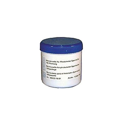 Spermacue + SDM1 Photometer Microcuvettes (100/pkg.),"Small white jar with blue lid"