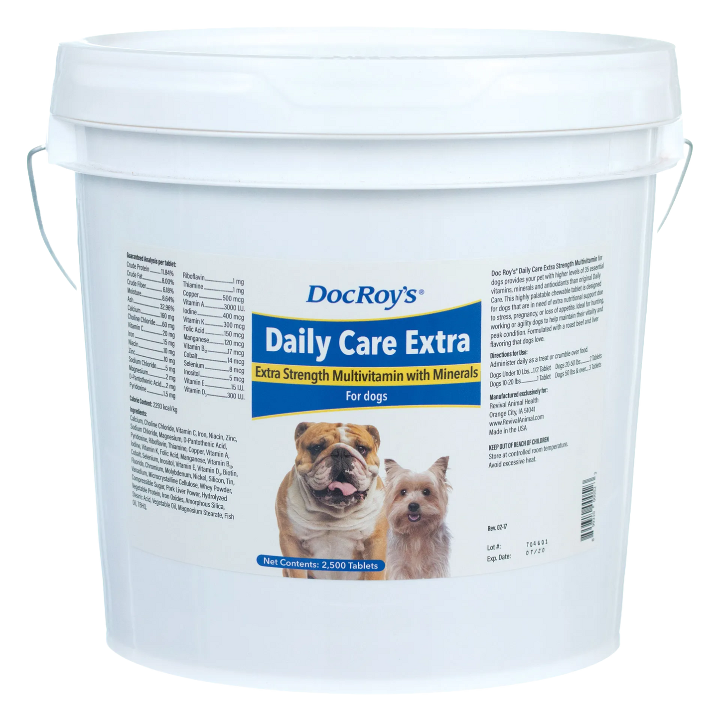 Doc Roy's® Daily Care Extra Canine,"White plastic bucket with handle and front label"