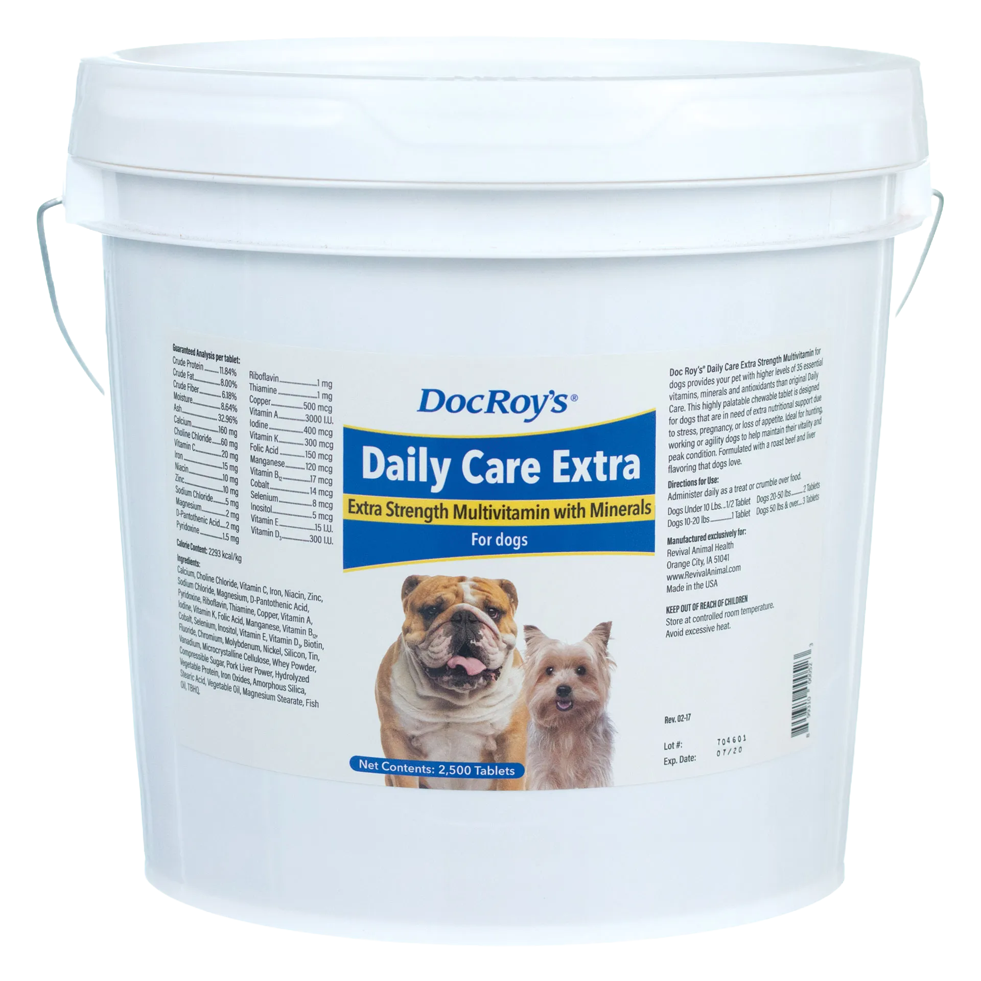 Doc Roy's® Daily Care Extra Canine,"White plastic bucket with handle and front label"