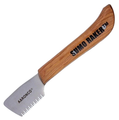 Aaronco Sumo Raker Stripping Knife,"Wood-handled stripping knife with serrated metal blade"
