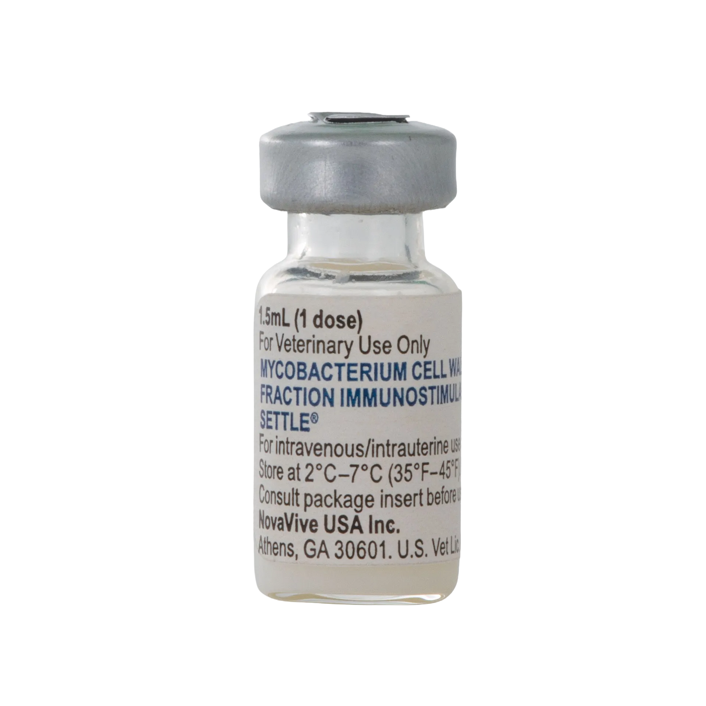 Settle,"Small glass vial with silver cap and printed label"