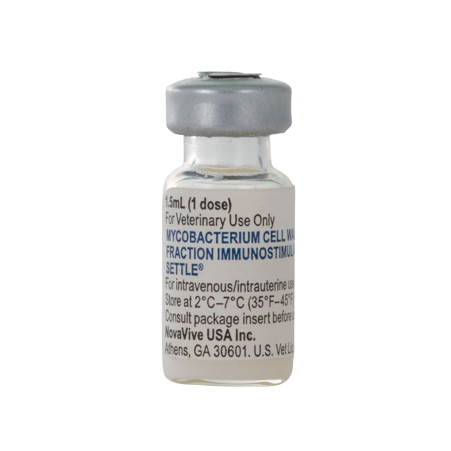 Settle,"Small glass vial with silver cap and printed label"