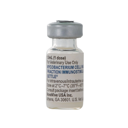Settle,"Small glass vial with silver cap and printed label"