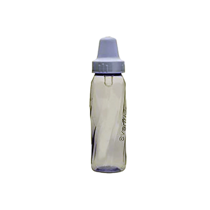 Baby Bottle Liners,"Clear baby bottle with gray cap and nipple"