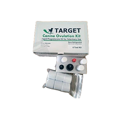 Target Canine Ovulation Test Kit,"Box with test components, dropper caps, and sealed pouch"