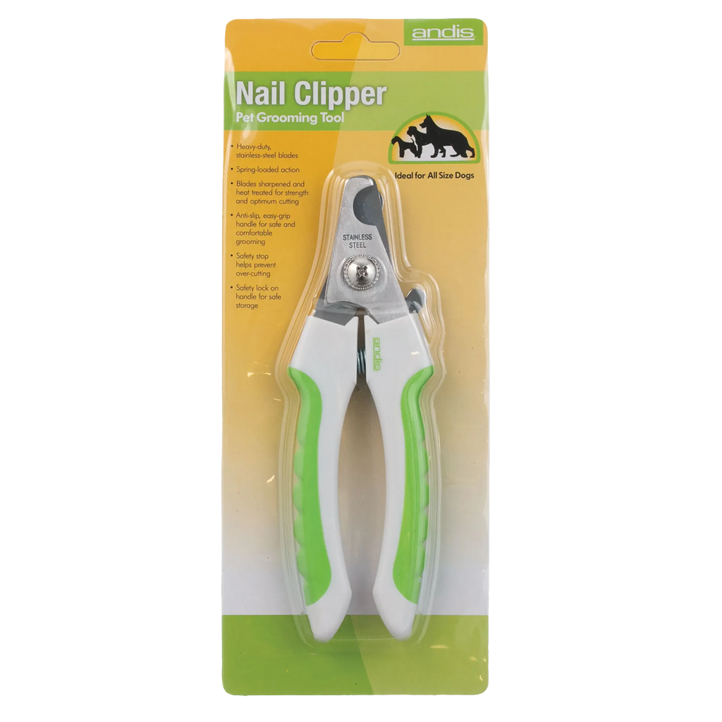 Andis® Nail Clipper,"Packaged nail clipper with white and green grip handles"