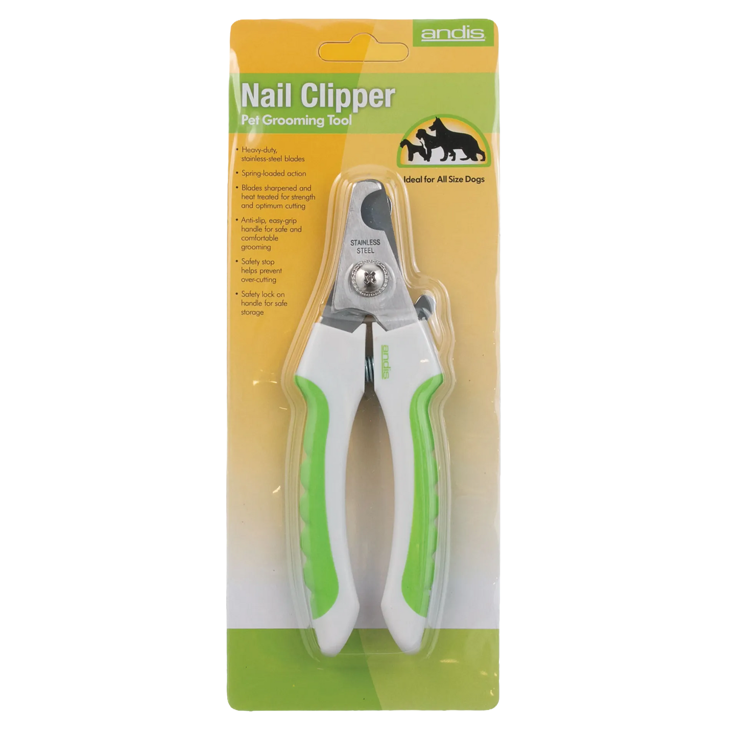 Andis® Nail Clipper,"Packaged nail clipper with white and green grip handles"