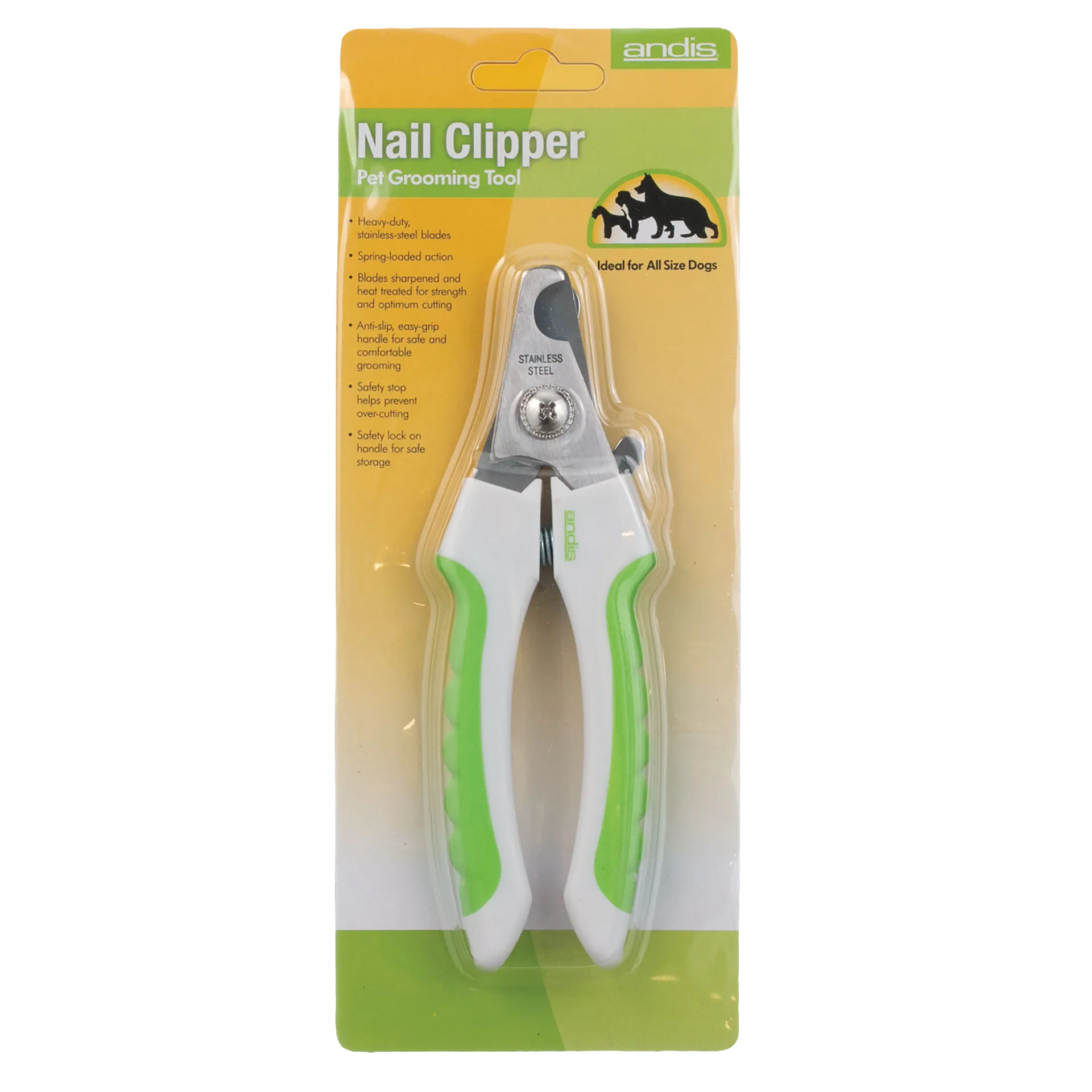 Andis® Nail Clipper,"Packaged nail clipper with white and green grip handles"