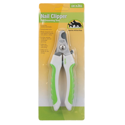 Andis® Nail Clipper,"Packaged nail clipper with white and green grip handles"