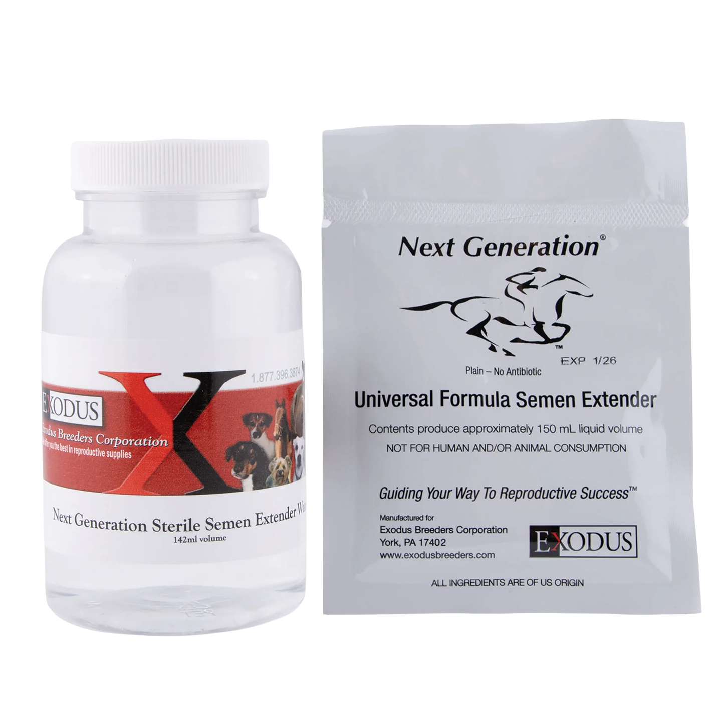 Next Generation Universal Extender,"White bottle and sealed pouch side by side"