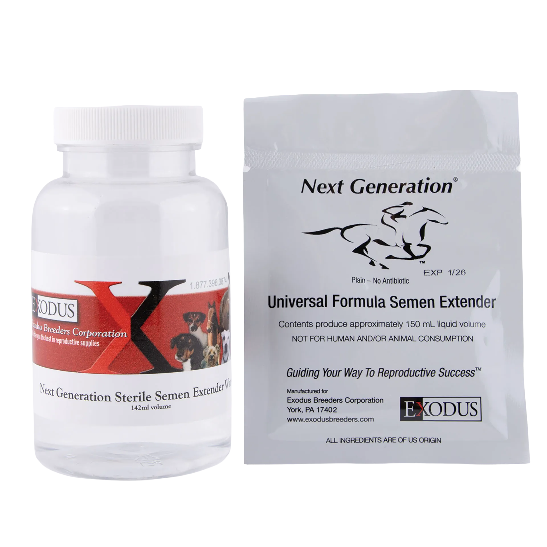 Next Generation Universal Extender,"White bottle and sealed pouch side by side"