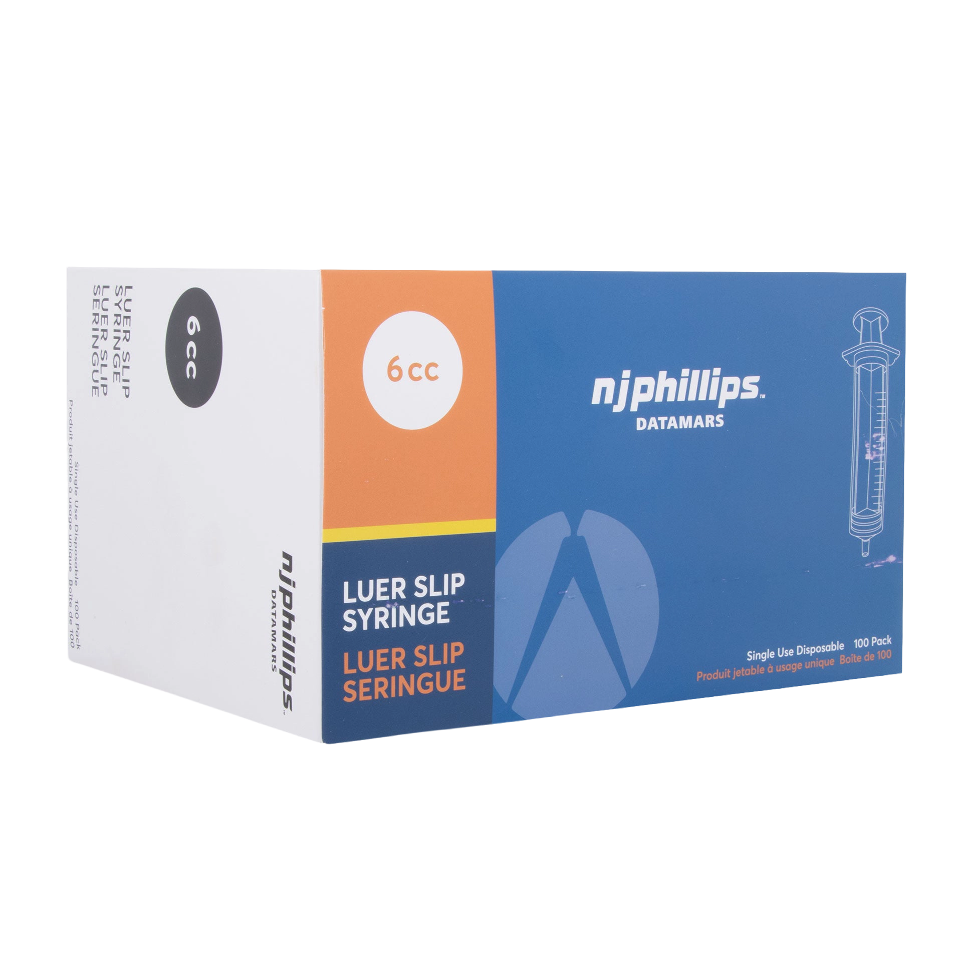 Small Syringes without Needles,"Blue and white syringe box angled front view"