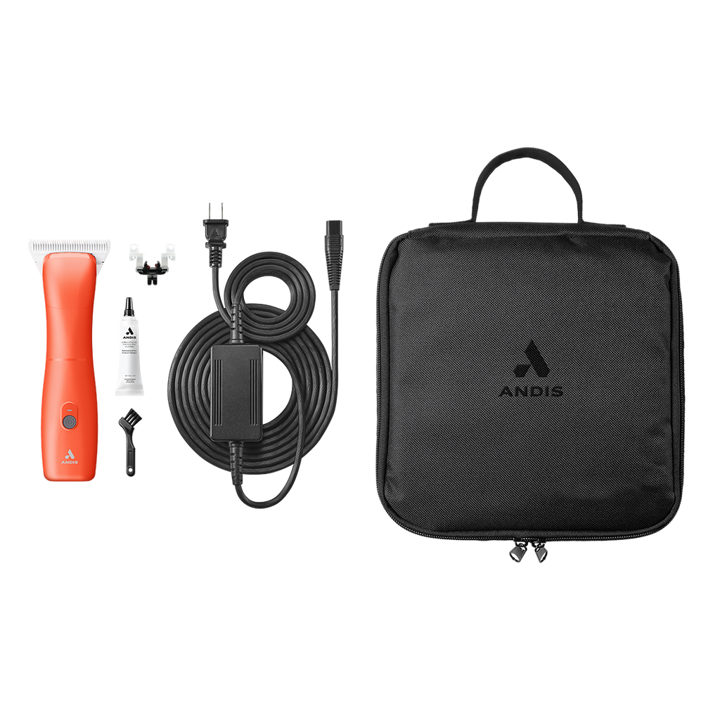 Emerge Clipper Orange with Wide 30 Blade by Andis,"Orange clipper with blade, cord, oil, brush, and zip case"