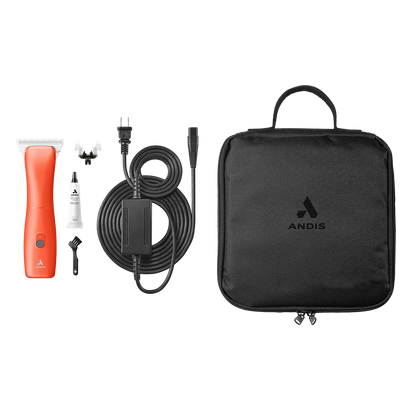 Emerge Clipper Orange with Wide 30 Blade by Andis,"Orange clipper with blade, cord, oil, brush, and zip case"