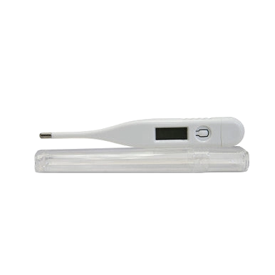 Digital Thermometer,"White digital thermometer with clear plastic case"
