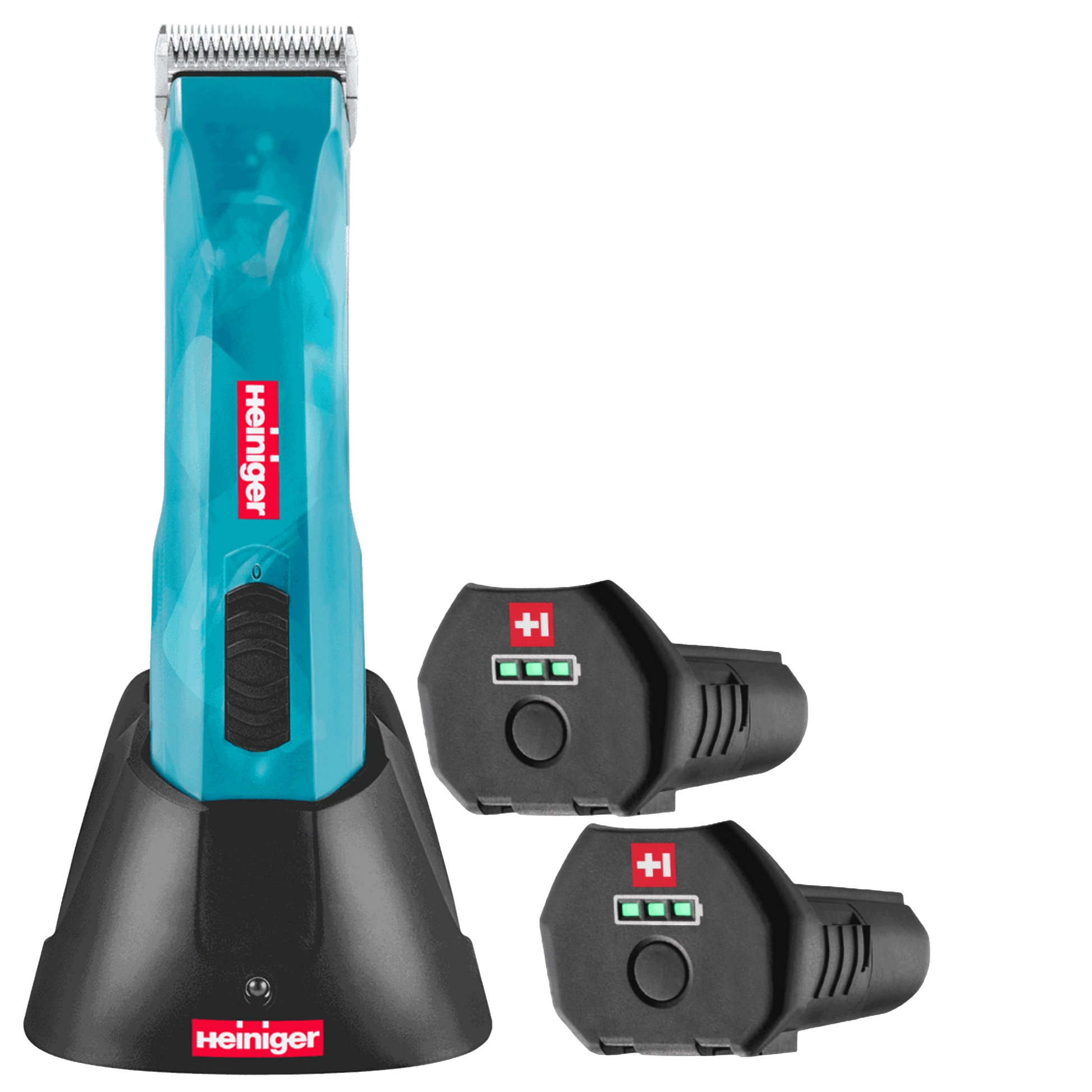 Opal Cordless Clipper and Free Blade,"Blue cordless clipper in charging base with two battery packs"