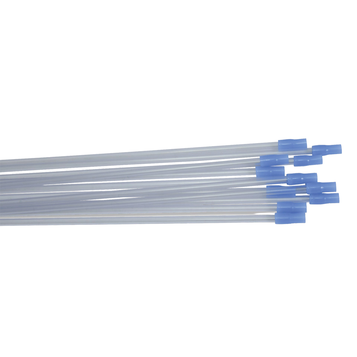 "6"" Draw Straws w/flex tips","Bundle of clear plastic straws with blue flexible tips"