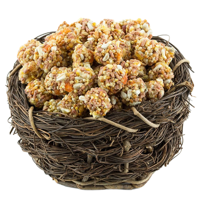 Lafeber Gourmet Tropical Fruit Nutri-Berries,"Birdseed treat balls in woven nest basket"