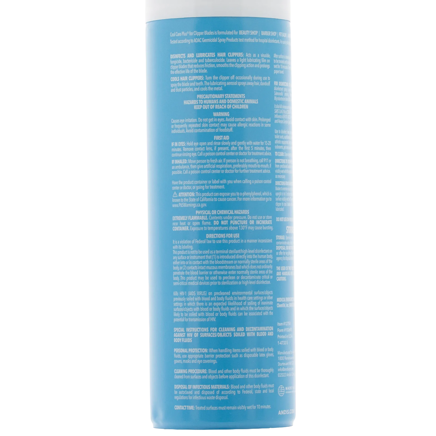 Andis® Cool Care Plus®,"Blue aerosol can with back label visible"