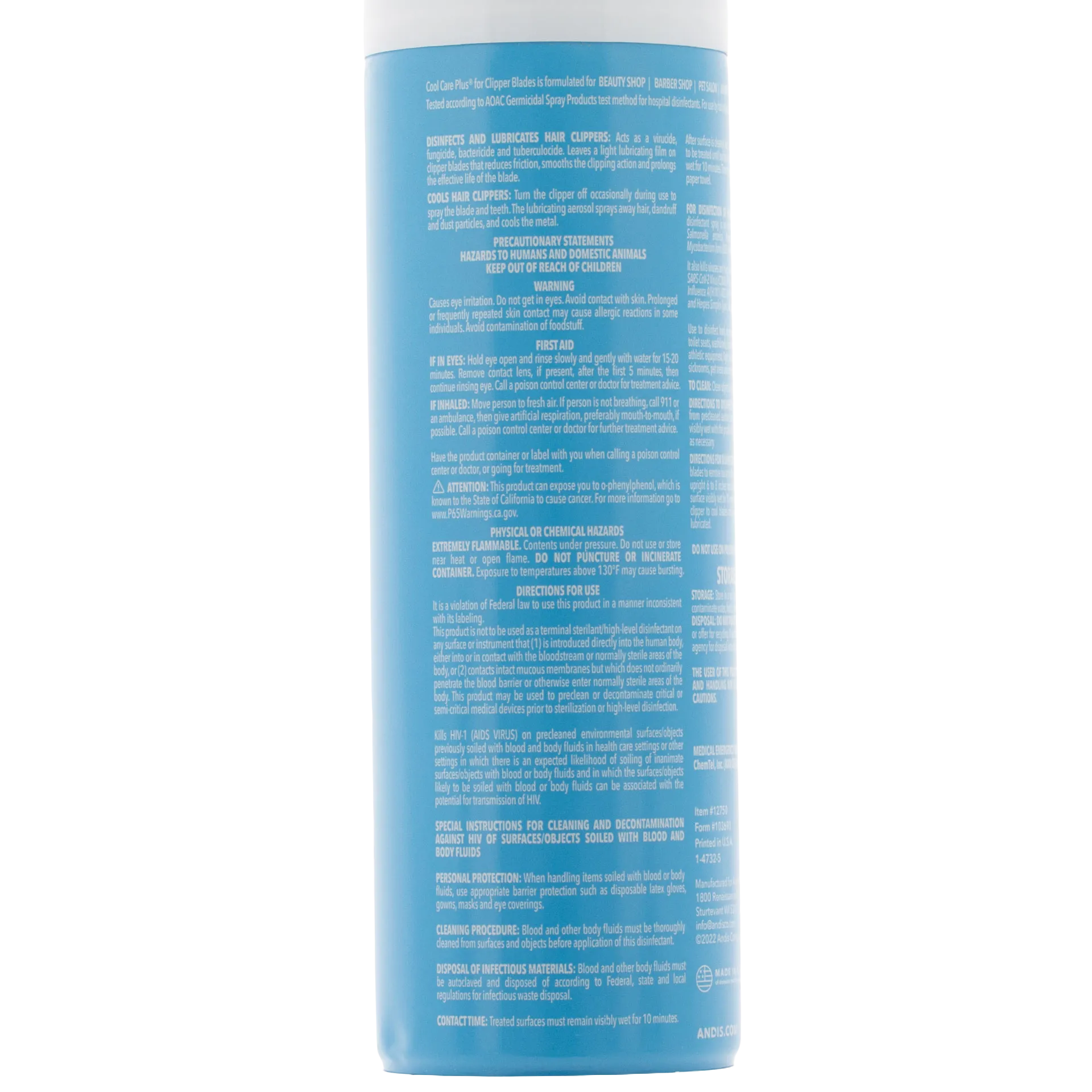 Andis® Cool Care Plus®,"Blue aerosol can with back label visible"