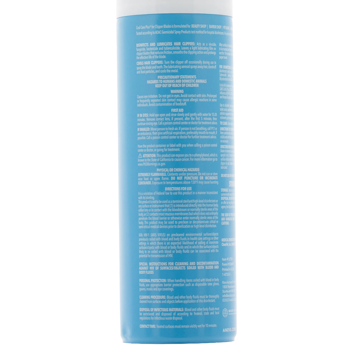 Andis® Cool Care Plus®,"Blue aerosol can with back label visible"