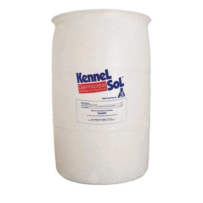 KennelSol® Cleaner - Kennel Detergent & Deodorant,"Large white plastic drum with front label"